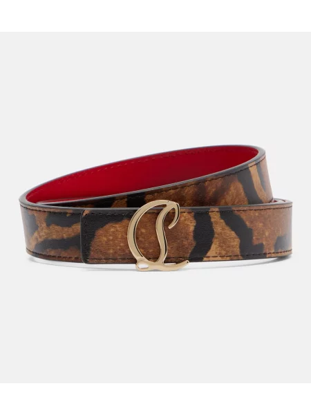 Curea Christian Louboutin din piele cu imagine cu model leopard maro