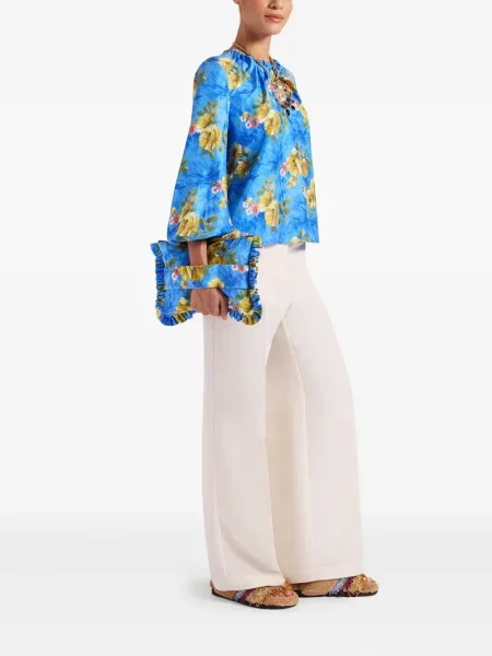 Top La Doublej cu model floral albastru