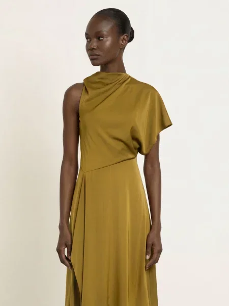 Reiss Saténové Šaty Naomi khaki
