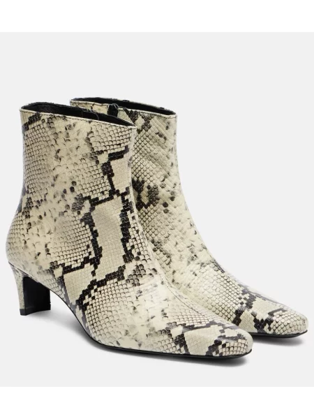 Cizme scurte Staud din piele cu model piele de șarpe alb