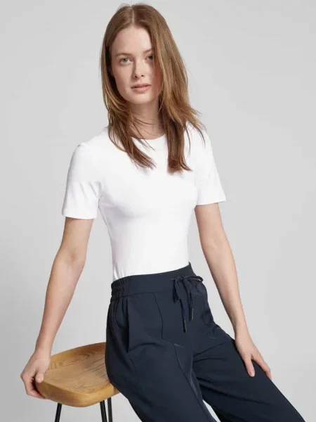 T-shirt z prążkowanym okrągłym dekoltem model ‘Betrina’ Msch Copenhagen biała