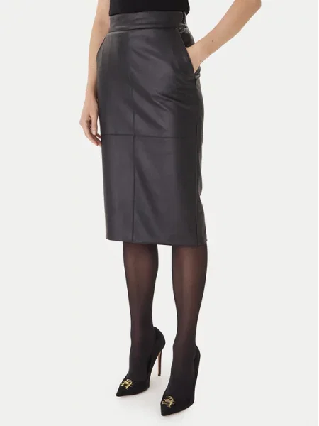 Кожаная юбка Elisabetta Franchi черная