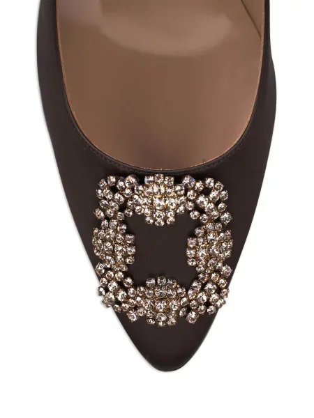 Pantofi cu toc Manolo Blahnik din satin maro
