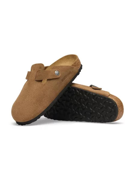 Birkenstock чехли сабо от велур Boston Suede Leather кафяво