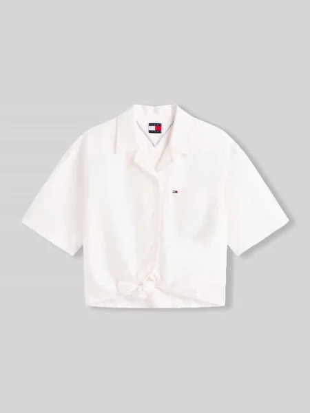 Bluzka lniana o kroju regular fit z mieszanki lnu z wiązanym detalem Tommy Jeans biała
