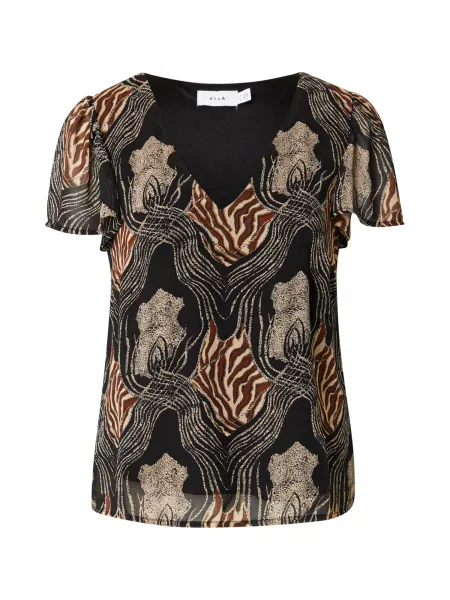 VILA Bluză VILIORA bej / maro coniac negru