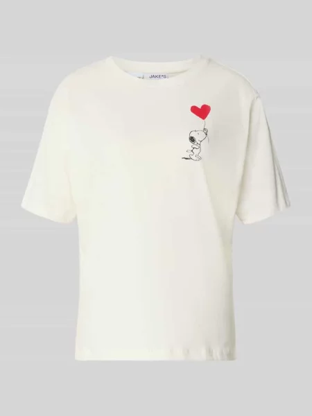 T-shirt z nadrukiem z motywem i okrągłym dekoltem Jake*s Casual biała
