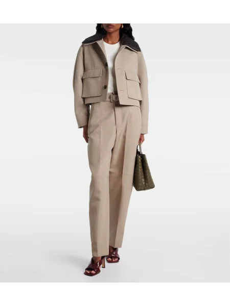 Pantaloni Bottega Veneta cu talie înaltă de lână bej