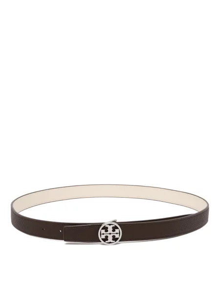 Pasek Tory Burch skórzany z paskiem dwustronny brązowy