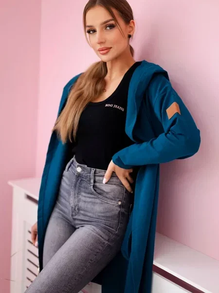 Cardigan Kesi cu glugă lung albastru