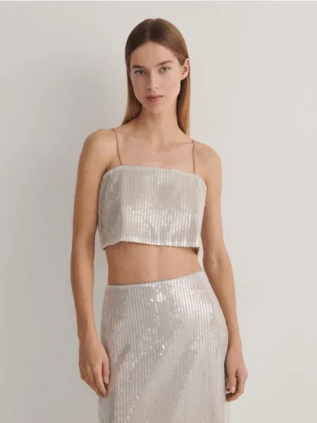 Bluzka Reserved z cekinami beżowa