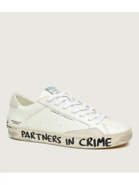 Crime London Teniși din piele DISTRESSED alb