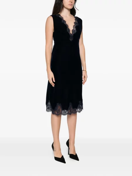 Rochie midi Ermanno Firenze de catifea albastru