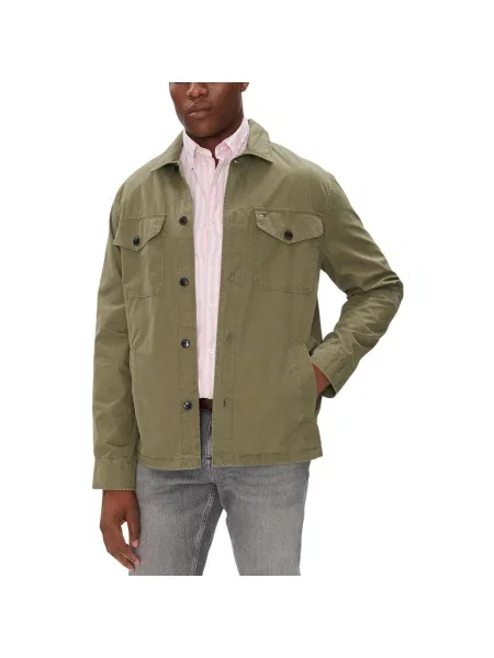 Cămașă Tommy Hilfiger din țesătură twill verde