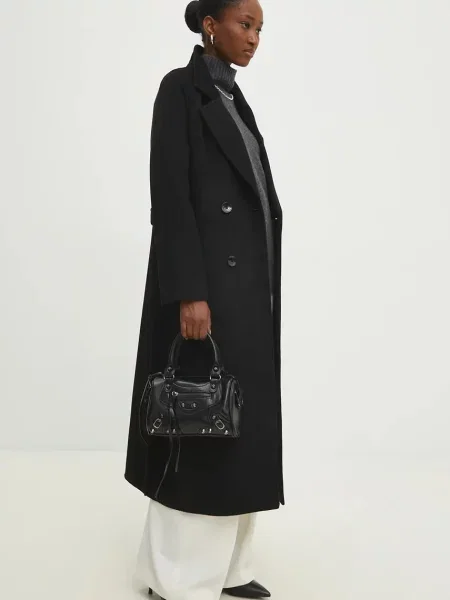 Answear Lab palton de lana de tranzitie cu doua randuri de negru