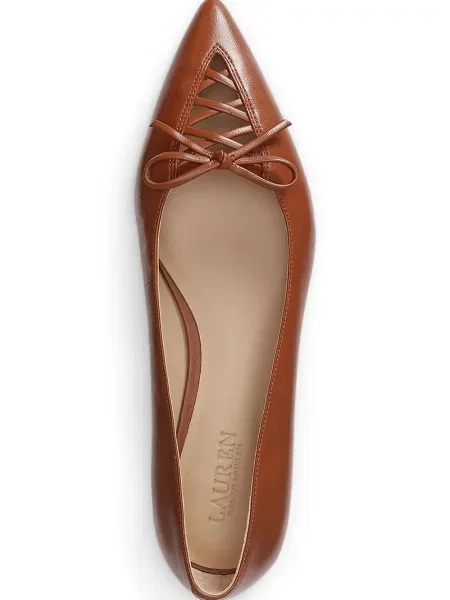 Lauren Ralph Lauren балеринки от кожа Londyn Lace Up кафяво