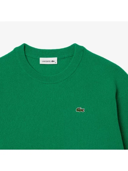 Lacoste Wełniany Sweter Z Okrągłym Dekoltem zielony