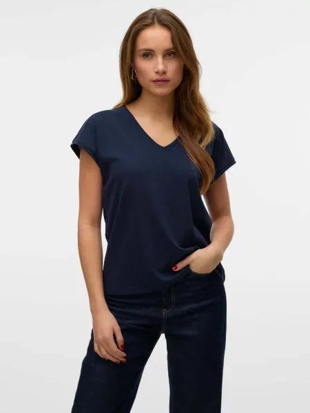Футболка Vero Moda темно-синій бавовна/перероблений синя