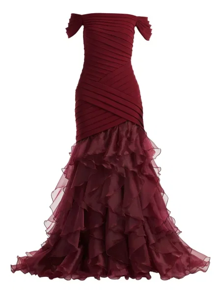Maksi sukienka maxi Tadashi Shoji z falbankami garniturowa czerwona