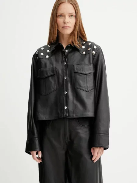 Gestuz geacă de piele de tranziție negru