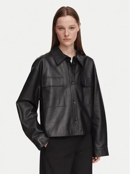Weekend Max Mara jakna u stilu košulje za žene od kože WKDPIOVRA crna