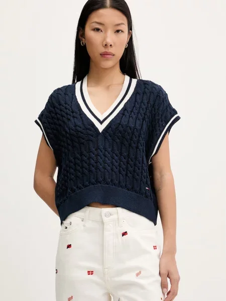 Tommy Jeans Pulover Bleumarin alb