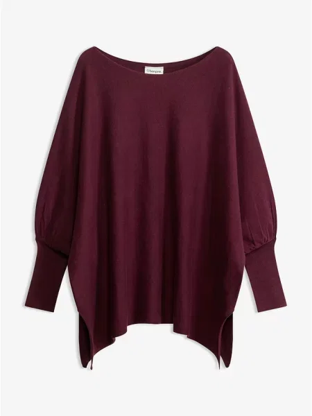 Sweter-peleryna z falistym brzegiem czerwony