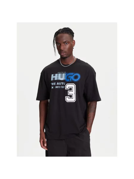 HUGO Majica Nesite Loose Fit črna