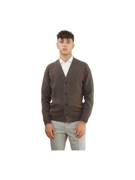 Kardigan Barba z dekoltem w serek brązowy