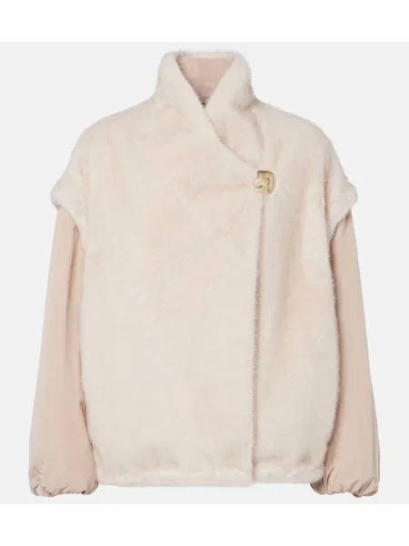 Geacă cu puf Moncler din fleece bej