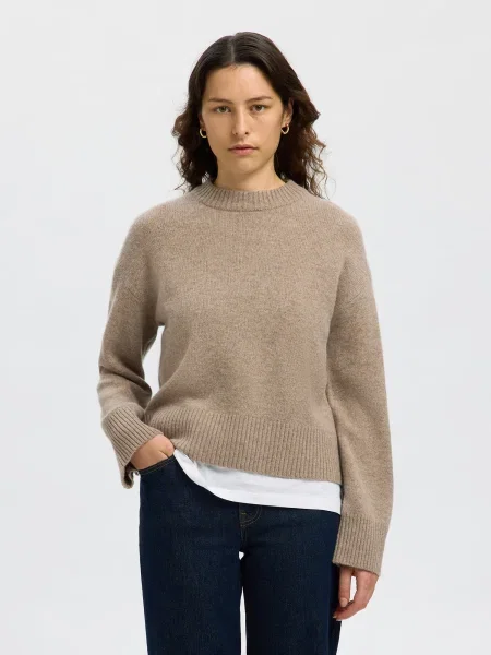 SELECTED Pulover SLFCILLE închis bej