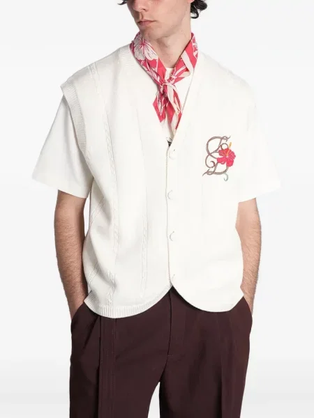 Cardigan Drole De Monsieur fără mâneci cu model floral alb