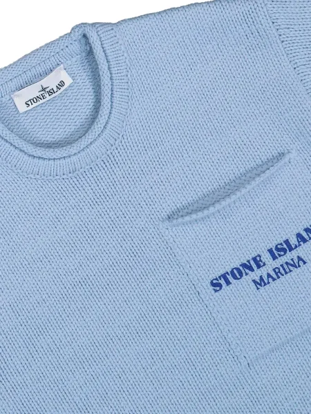 Pulover Stone Island cu dungi cu decolteu rotund cu strasuri albastru