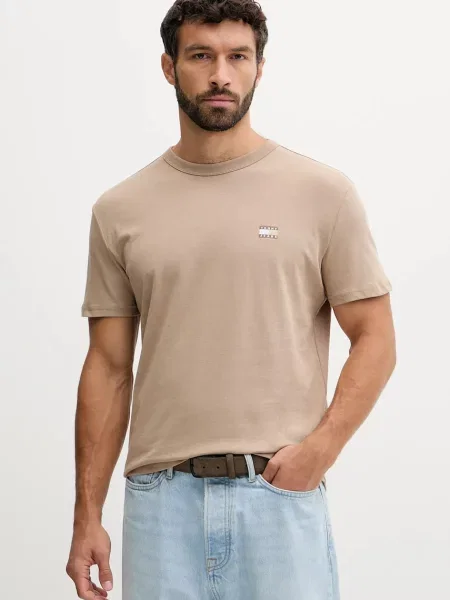 Тениска Tommy Jeans жълто с изчистен дизайн бежово