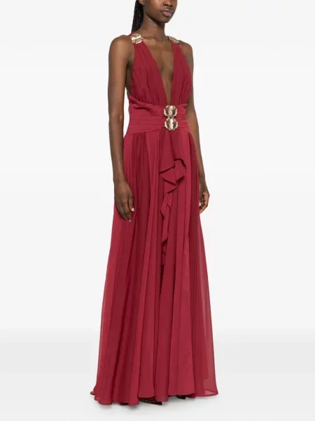 Rochie maxi Babylone Paris cu volane roșu