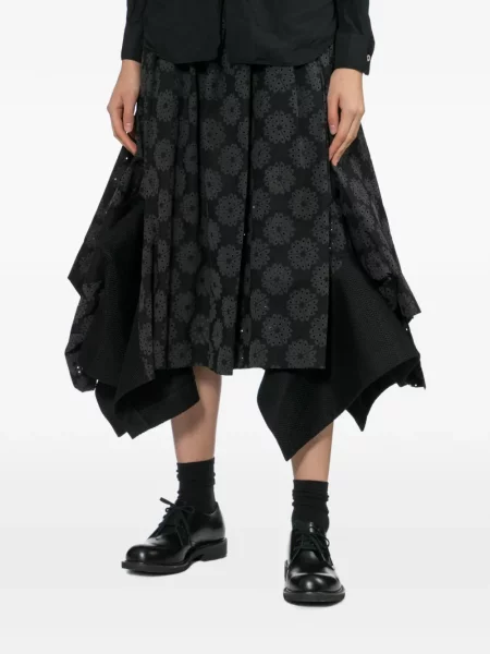 Fustă midi Comme Des Garçons cu model floral asimetrică negru