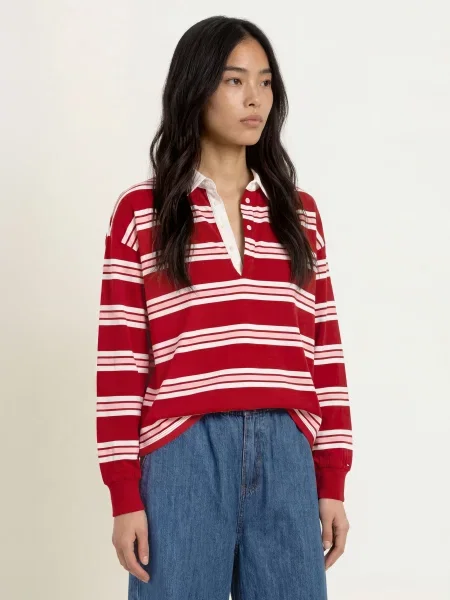 Tommy Hilfiger Rugbyové Tričko tmavě červená / růžová bílá
