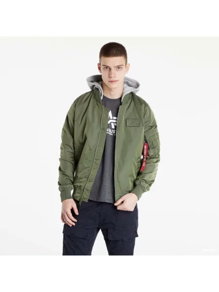 Меланж преходно яке Alpha Industries с качулка зелено