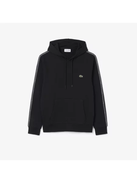Lacoste Bluza Z Kapturem Z Sygnowanymi Paskami czarna