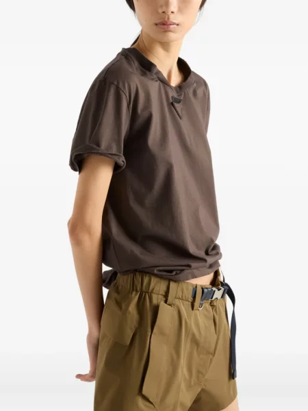 Tricou Prada cu decolteu rotund maro