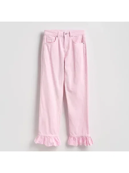 Reserved Široké džíny s volánky růžová