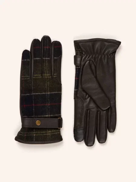 Barbour Kožené Rukavice Aubrey tmavě hnědá/ tmavě zelená