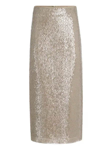 Fustă midi Brunello Cucinelli de mătase până la genunchi