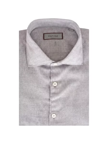 Cămașă Canali cu model herringbone gri