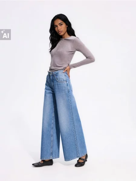 Reserved Blugi wide leg albastru