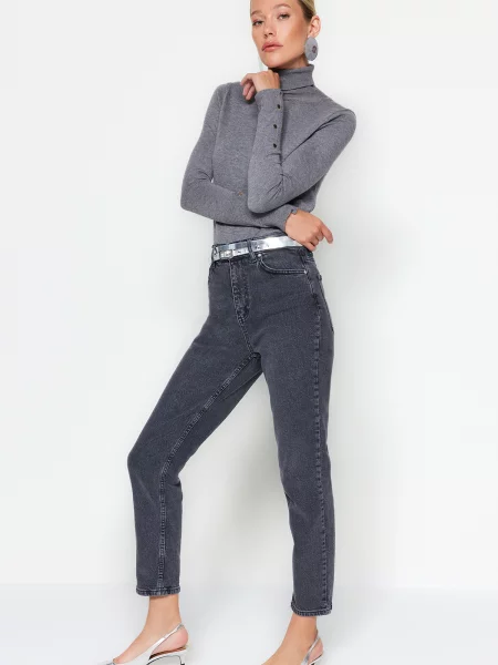Blugi mom fit Trendyol negru
