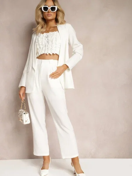 Pantaloni Eleganti Albi cu Andantino alb