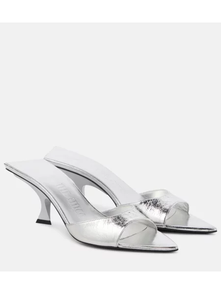 Papuci tip mules The Attico din piele argintiu