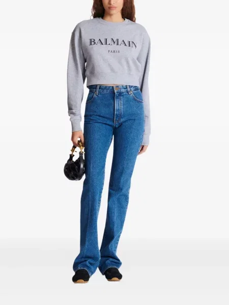 Hanorac crewneck Balmain cu imagine gri