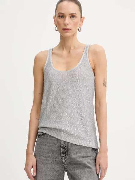 Dzianinowy top Patrizia Pepe z cekinami szary